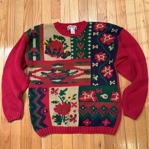 Colorful Floral Hearts VTG Patchwork Sweater Valentine’s day